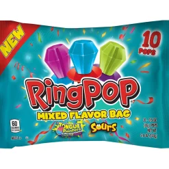 Outlet Topps Ring Pop Sours & Tongue Painters Bag, 10Pc - Blue Raspberry, Purpleberry, Sour Cherry & Sour Watermelon Bulk Candy