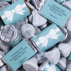 Best Sale Wedding Tiffany Bow Miniatures, Kisses And Jc Peanut Butter Cups 180Pc Candy Buffet By Color
