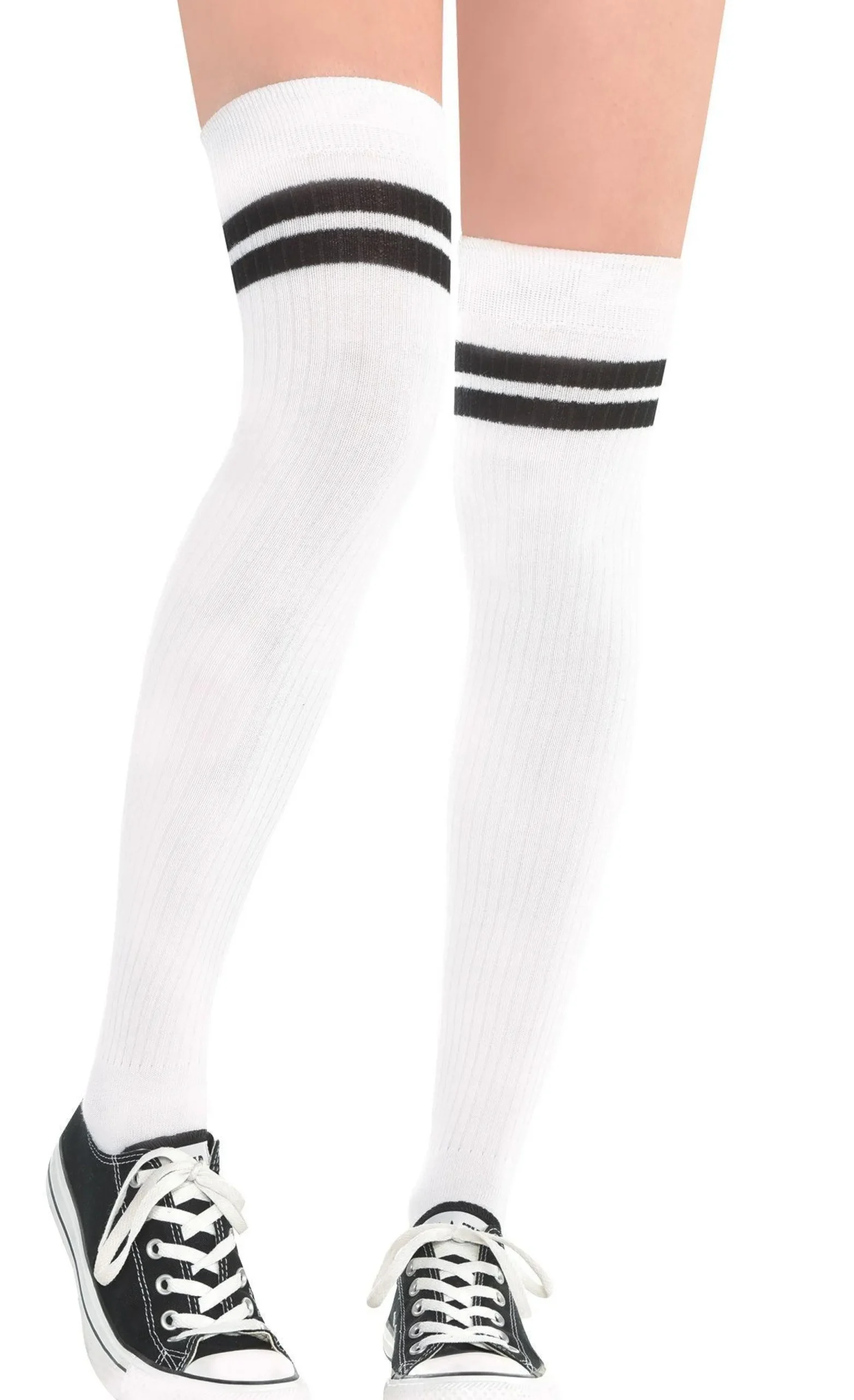 Best Sale White Stripe Athletic Thigh High Socks Tights