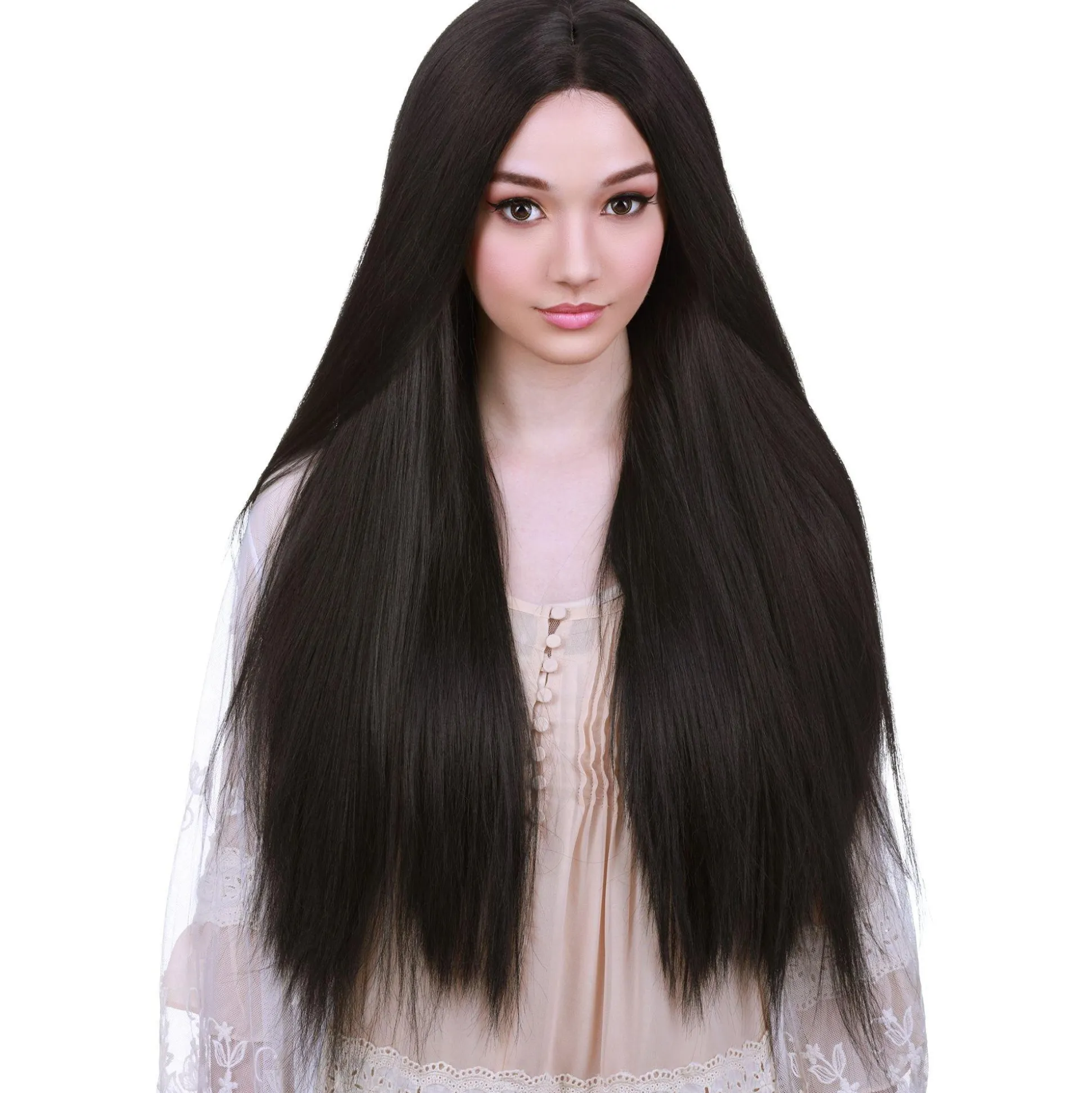 Online Yaki Lace Front Straight Black Wig Wigs